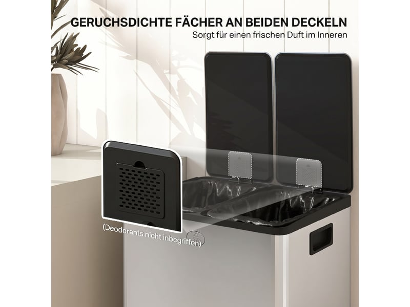  Poubelle de tri 2 x 28 l à pédale en acier inoxydable argenté 45,8 x 36 x 67,6 cm  - Conforama E