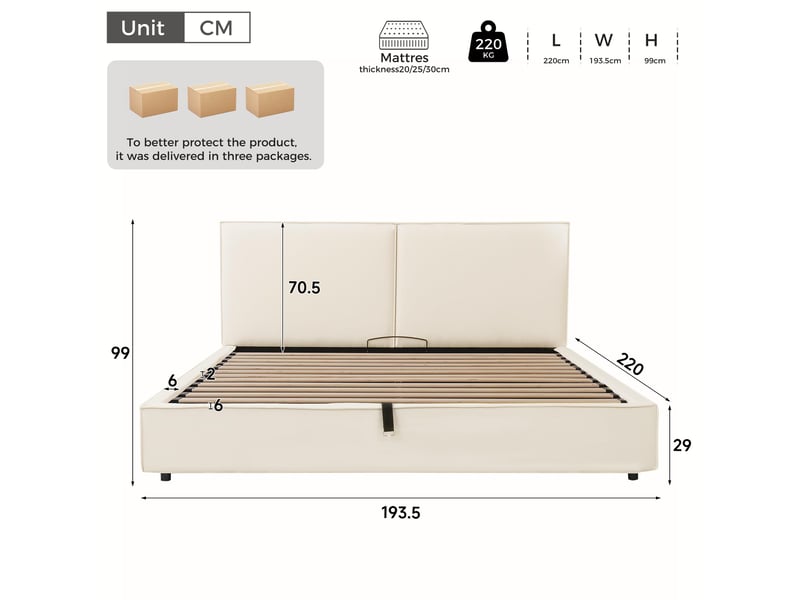  Lit adulte coffre,180x200 cm,avec sommier à lattes,lin,beige  - Conforama C