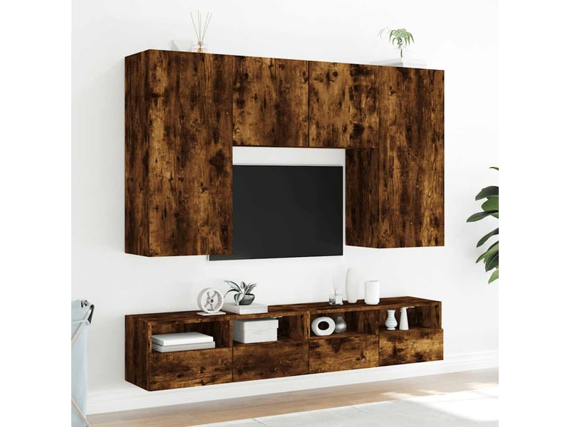  Lot de 2 meuble tv mural, meuble tv suspendu chêne fumé 100x30x30cm bois d'ingénierie  - Conforama D