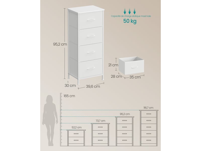  Commode de rangement 30 x 39,6 x 95,2 cm 9 tiroirs pratique entrée moderne en mdf blanc 12_0012508  - Conforama B