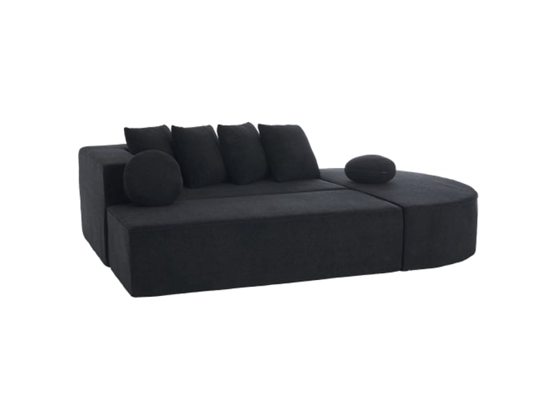  Canapé convertible, canapé 5 places avec 4 coussins carrés, 2 coussins ronds, en chenille, noir  - Conforama D