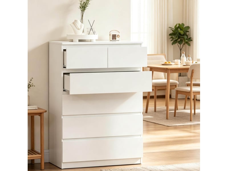 Commode 6 tiroirs blanche 80 x 39 x 115 cm homvra - Conforama C