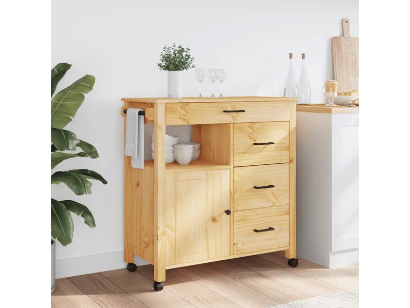  Desserte de cuisine, chariot de rangement 84x40x88.5cm bois massif de pin shl95772  - Conforama C