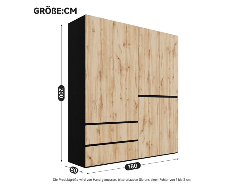 Armoire 6 portes 180 x 50 x 200 cm en mdf et panneau de particules, bois clair et blanc, 2 tringles, 5 tiroirs - Conforama C
