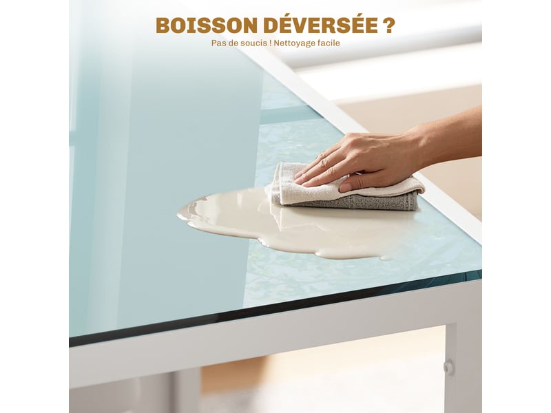  Ensemble table à manger et chaises pour 4 personnes, plateau rectangulaire en verre, blanc, pour cuisine salon maison  - Conforama E