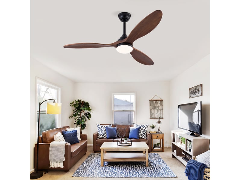  Meilleur ventilateur de plafond 52 pouces en noir avec lumière, 3 cct led dimmable, 3 pales en bois massif, moteur dc silencieux réversible avec télécommande et fonction mémoire  - Conforama B