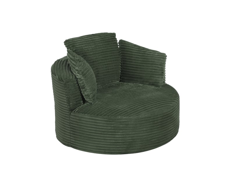 Fauteuil fixe rond 1 place en velours côtelé vert, format 124 × 113 × 86 cm, confort nuage pour salon et chambre - Conforama A