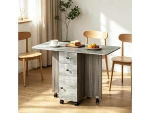 Table à manger pliante avec tiroirs et roulettes, extensible 120 x 60 cm, grise