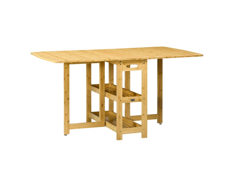 Table pliante, table à manger, deux côtés rabattables, deux étagères, pieds réglables, bambou, 149,5 x 80 x 73,5 cm - Conforama B