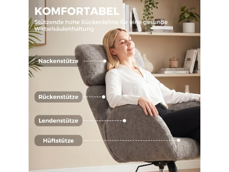  Chaise de bureau rembourrée en velours gris, base en acier, réglable en hauteur  - Conforama D