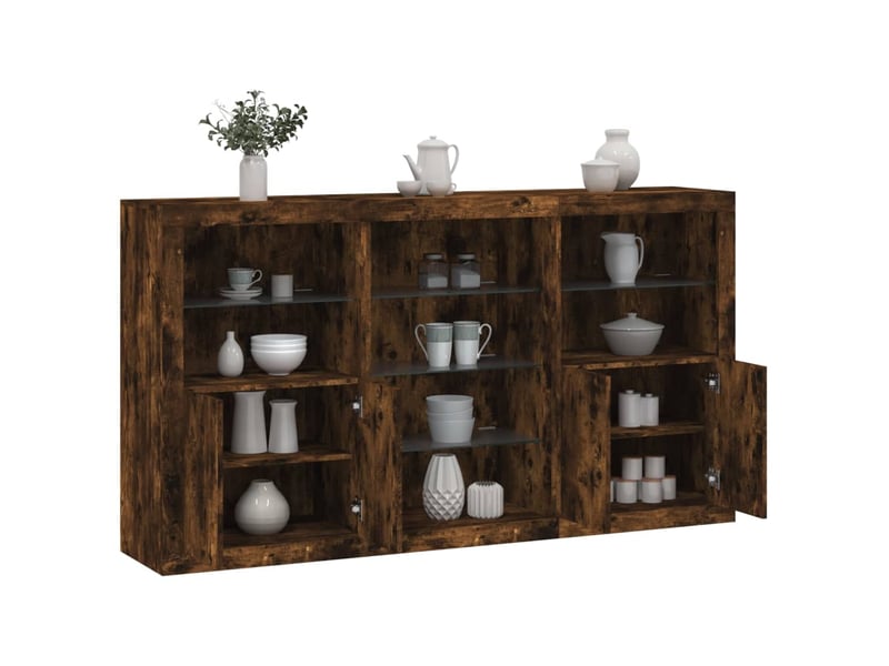  Buffet - bahut - meuble de rangement avec lumières led chêne fumé 181,5x37x100 cm  - Conforama B