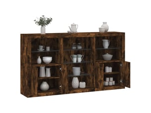 Buffet - bahut - meuble de rangement avec lumières led chêne fumé 181,5x37x100 cm