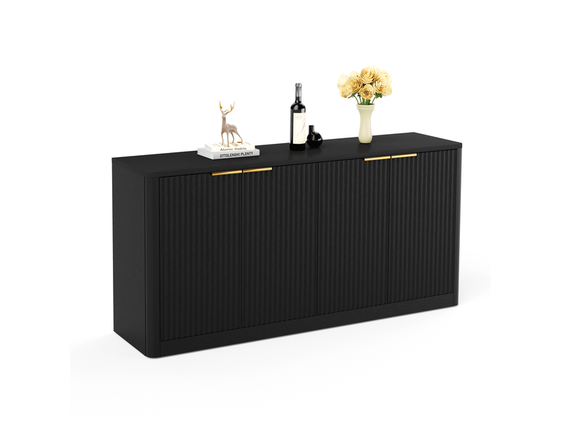 Buffet avec 4 portes et rangement pour salon en mdf, poignées en métal, noir, longueur 150 cm - Conforama A
