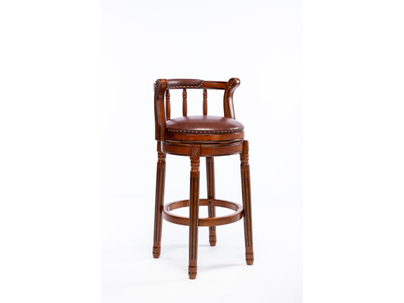  Tabouret de bar pivotant 360°, tabouret marron avec dossier, pieds en bois, pour cuisine, salle à manger et bar, en cuir  - Conforama D