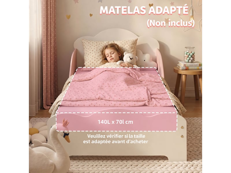  Lit enfant montessori 70 x 140 cm avec barrières hautes, panneau e1, rose, 3 à 6 ans  - Conforama E