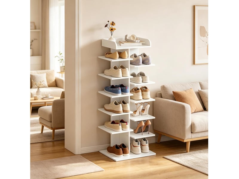  Meuble à chaussures 45x30x114 cm 12 compartiments panneau de particules blanc  - Conforama B