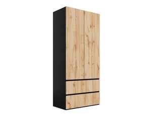 Armoire de chambre - 90x50x200 cm - armoire penderie 2 portes avec 1 barre et 2 tiroirs - chêne et noir