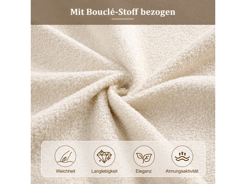  Lit coffre hydraulique 140x200 cm rembourré en bouclé beige avec tête de lit capitonnée, grand rangement et sommier à lattes Morn Vibe - Conforama E