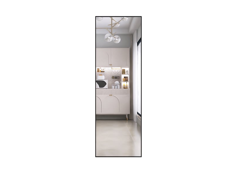  Miroir sur pied pleine longueur rectangulaire - 162x53cm - psyché cadre alliage d'aluminium &amp; verre trempé - noir  - Conforama A