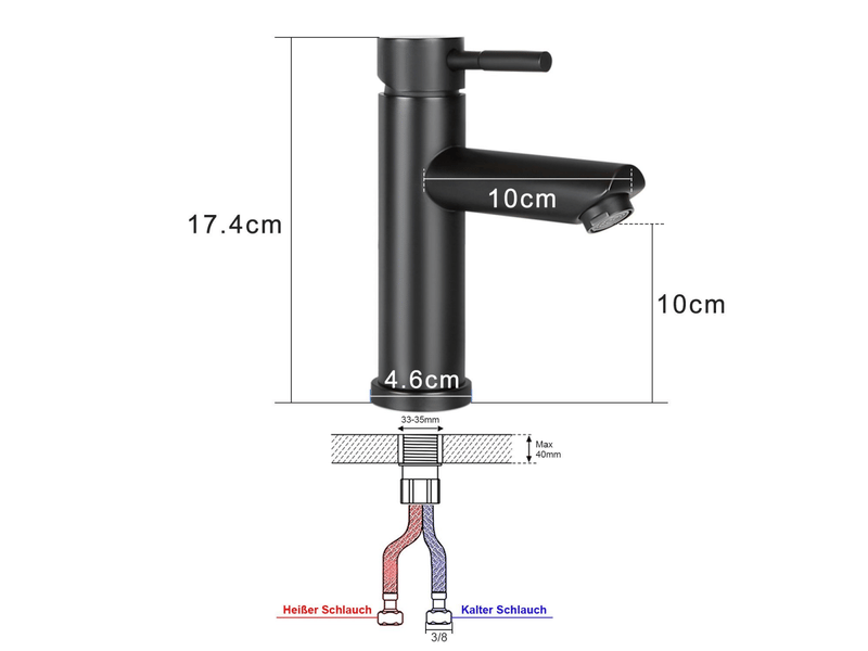 Zmh robinet lavabo noir mitigeur mono-commande acier inoxydable haute pression eau chaudefroide - Conforama C