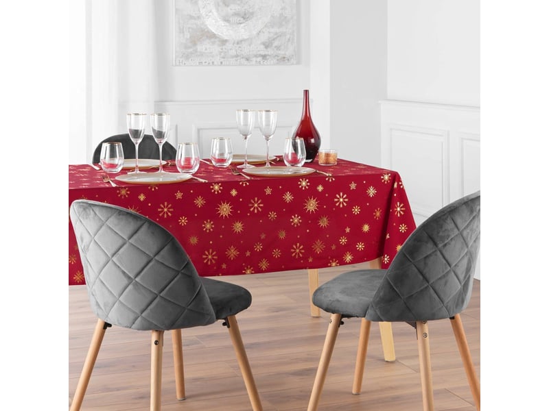  Nappe imprimé métallisé constellation 150x240cm rouge &amp; or  - Conforama C