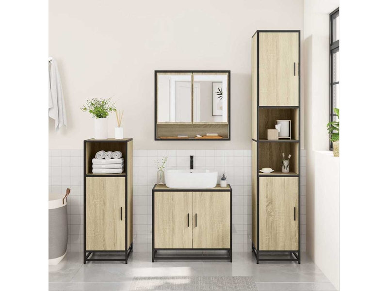  Armoire de salle de bain avec miroir chêne sonoma 65x20x60cm bois d'ingénierie  - Conforama C