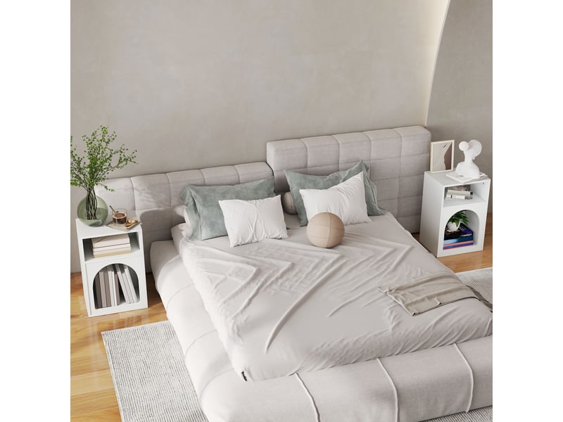  Lot de 2 tables de chevet, table de nuit avec compartiments ouverts, design arqué, 40 x 30 x 60 cm, blanc  - Conforama D