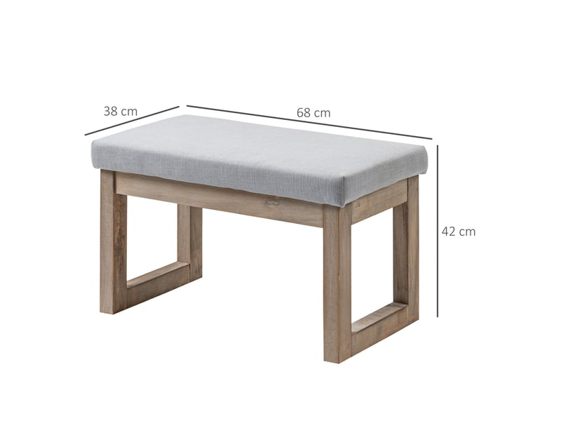  Banquette rembourrée 68 x 38 x 42 cm grise en polyester, pieds en bois, style campagne pour intérieur  - Conforama C