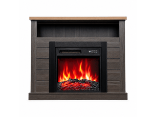 HOMAVO 18'' cheminée électrique grise avec meuble cheminée, 900 /1800 w avec 2 niveaux de chauffe, flammes 3d à 7 couleurs, télécommande + commandes sur panneau, minuterie 1–8 h, avec espace de rangement