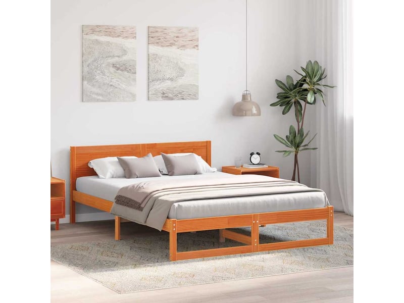  Lit double- lit adulte -  cadre de lit avec tête de lit brun  150 x 200 cm pin massif  - Conforama B
