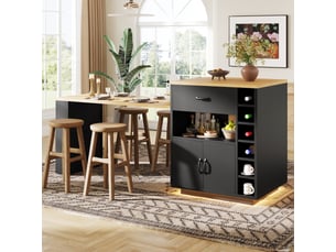 Îlot de cuisine 80 x 70 x 95,5 cm – noir – table extensible, rangements intégrés et bande led