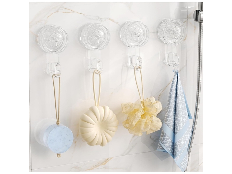 Lot de 4 crochet ventouse mural transparent,crochet mural plastique | puissant 5kg, patère porte serviette salle de bain attache - Conforama E