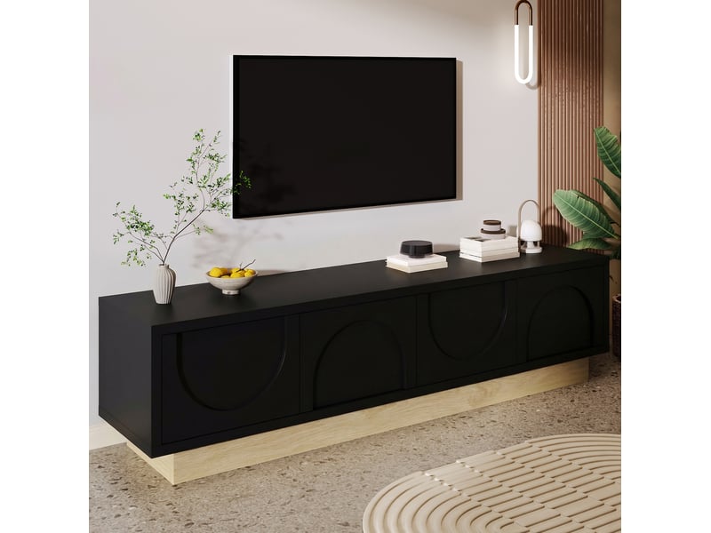  Meuble tv noir et bois 175 cm, 4 portes à ouverture par pression, mdf  - Conforama B