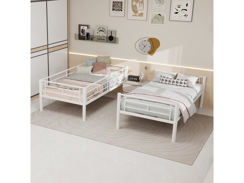  Lit superposé jumeaux 90x200 cm en métal renforcé convertible garde-corps et échelles sans sommier  - Conforama E