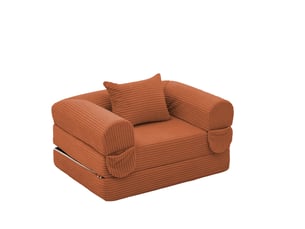 Canapé-lit convertible 120x85x65 cm 2-en-1 en velours côtelé orange, sans matelas