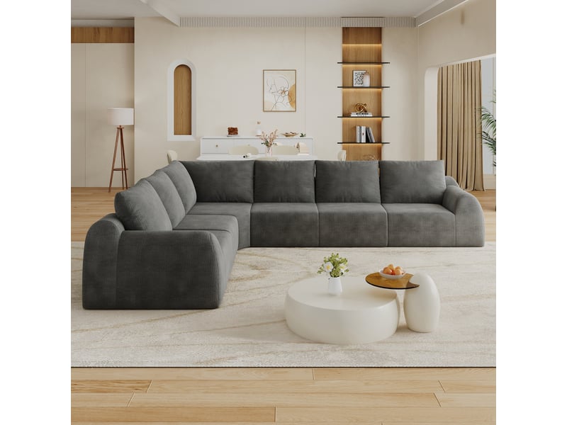 Canapé d'angle en l gris foncé 334 cm sans armature, mousse haute résilience, aucun assemblage requis - Conforama E