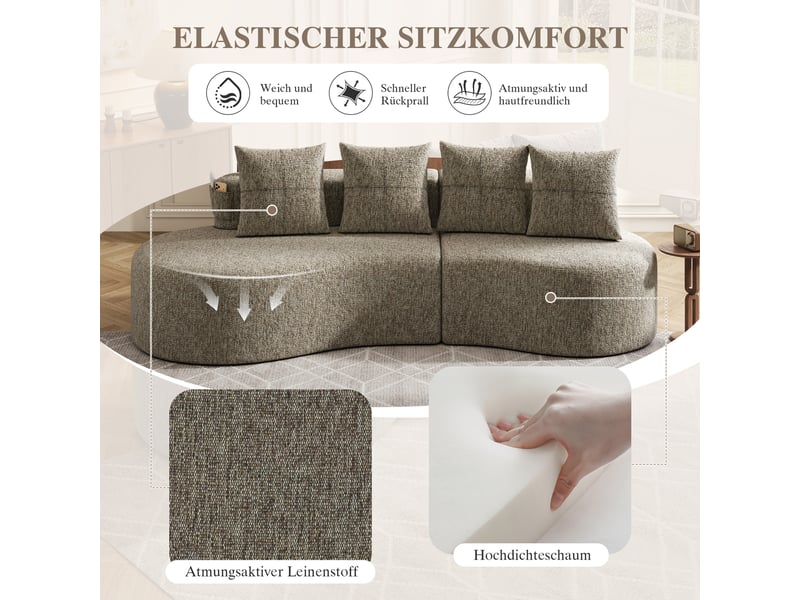  Canapé droit en tissu coton et lin kaki, 4 places, 240 cm, avec rangement W2845S00254 - Conforama D