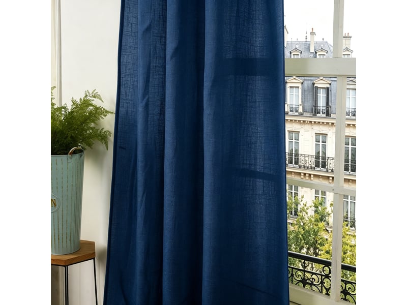  Rideau ajustable 140 x 270 cm + 8 anneaux pinces effet lin evasion bleu nuit CP-EVASION-BLEUNUIT - Conforama C