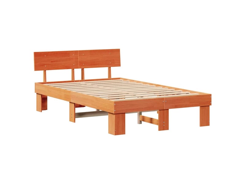 Lit double- lit adulte - cadre de lit avec tête de lit brun 140 x 190 cm pin massif - Conforama C