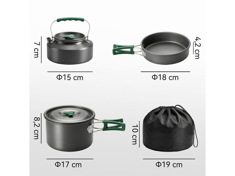  Kit de casseroles camping 11 pcs cuisine de camping compact gris  - Conforama E
