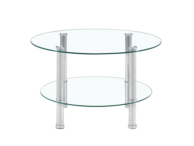  Table basse ronde 70x70x42 cm double niveau métal argenté et transparent  - Conforama B