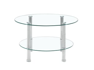 Table basse ronde 70x70x42 cm double niveau métal argenté et transparent