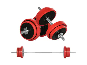 Ensemble haltères et disques, 65 kg au total, pour entraînement à domicile, en métal, sable de fer et caoutchouc, rouge