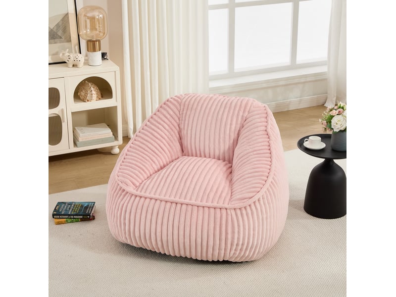  Pouf fauteuil confortable 92x98x73 cm, doux et moelleux, mousse à mémoire de forme, tissu chenille, rose  - Conforama D