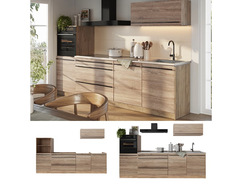  Vicco cuisine, sonomachêne doré, 280cm plan de travail chêne doré  - Conforama D