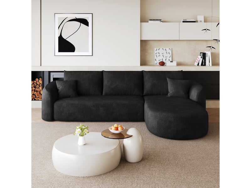  Canapé d’angle droit en l 4 places 266x168x85 cm, modulable sans structure en mousse compressée, sans montage, salon chambre, chenille, noir Sol Morn - Conforama B