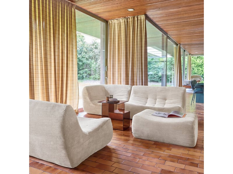  Canapé d'angle modulable 5 places avec repose pied velours côtelé crème - sokol  - Conforama B