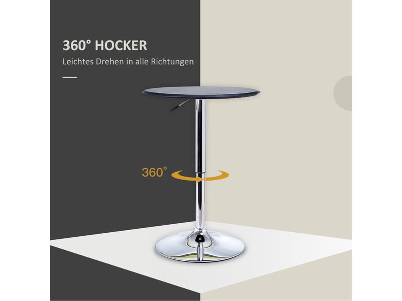  Table de bar ronde réglable avec plateau pivotant à 360 degrés, base chromée et revêtement en cuir synthétique pour cuisine et salon  - Conforama E