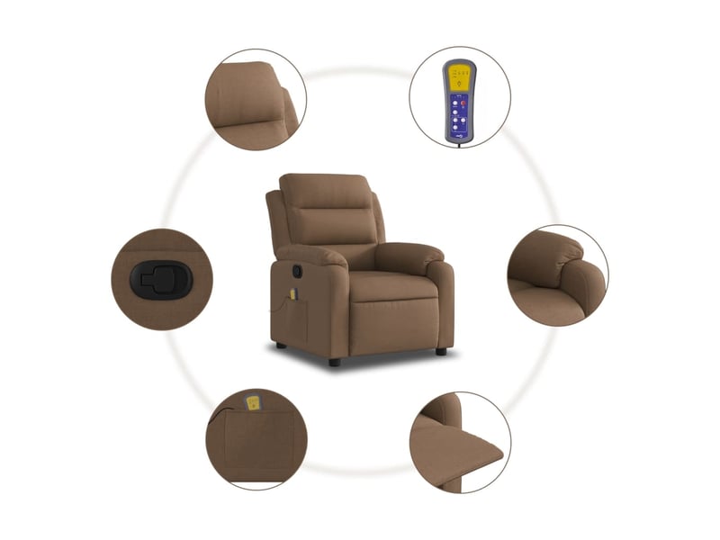  Fauteuil de relaxation tv fonction massage inclinable inclinaison manuelle en tissu marron dec027013  - Conforama E