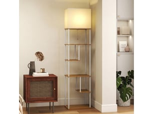 Lampadaire avec étagères, lampadaire sur pied de salon dimmable, télécommande, 40 x 29 x 171 cm, bois naturel
